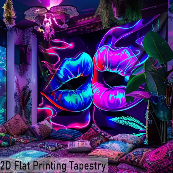 Aeelleea 59x79 in UV Reactive Hippie Retro Tapestry, Glow Neon Psychedelic Wall Hanging for Bedroom Dorm