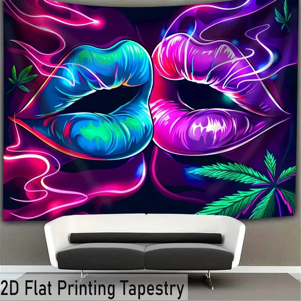 Aeelleea 59x79 in UV Reactive Hippie Retro Tapestry, Glow Neon Psychedelic Wall Hanging for Bedroom Dorm