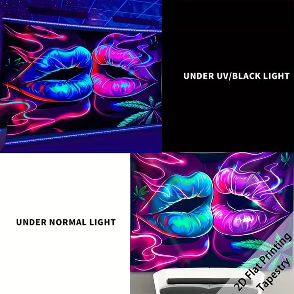 Aeelleea 59x79 in UV Reactive Hippie Retro Tapestry, Glow Neon Psychedelic Wall Hanging for Bedroom Dorm