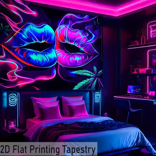 Aeelleea 59x79 in UV Reactive Hippie Retro Tapestry, Glow Neon Psychedelic Wall Hanging for Bedroom Dorm