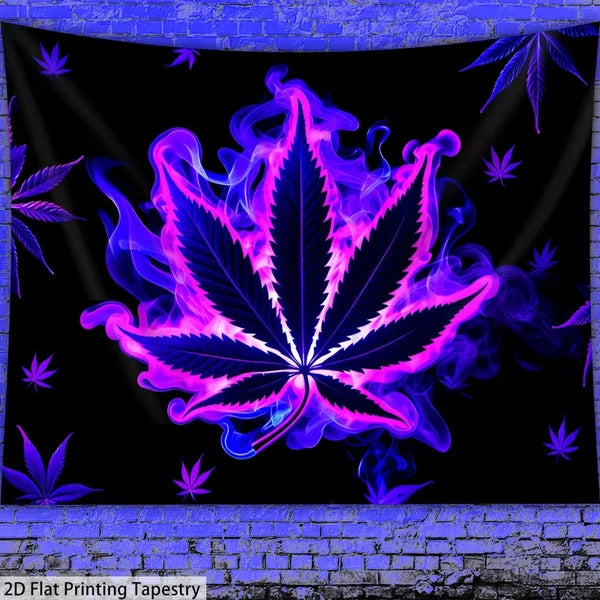 Aeelleea 59x51 in UV Reactive Purple Leaves Tapestry, Glow Neon Botanical Wall Hanging for Bedroom Dorm