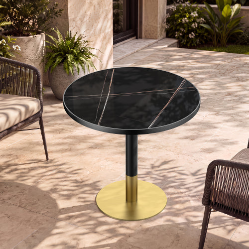 AEELLEEA 31.5-Inch Round Dining Table, Black Marble-Look Top with Gold Metal Pedestal Base, Modern Kitchen Table