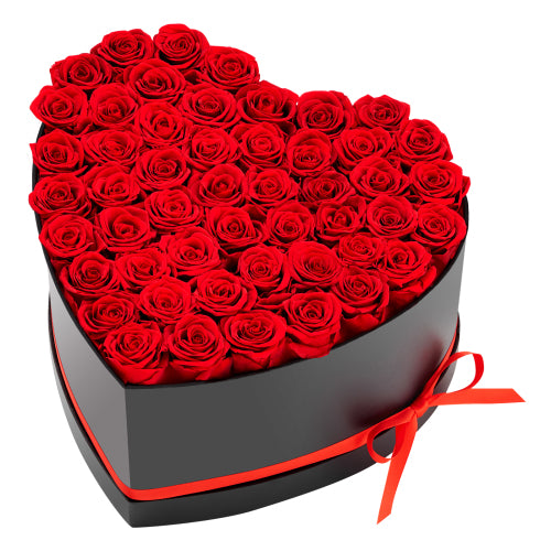 AEELLEEA 50 Preserved Red Roses Heart Box, Forever Real Roses for Valentine’s Day, Mother’s Day & Birthday