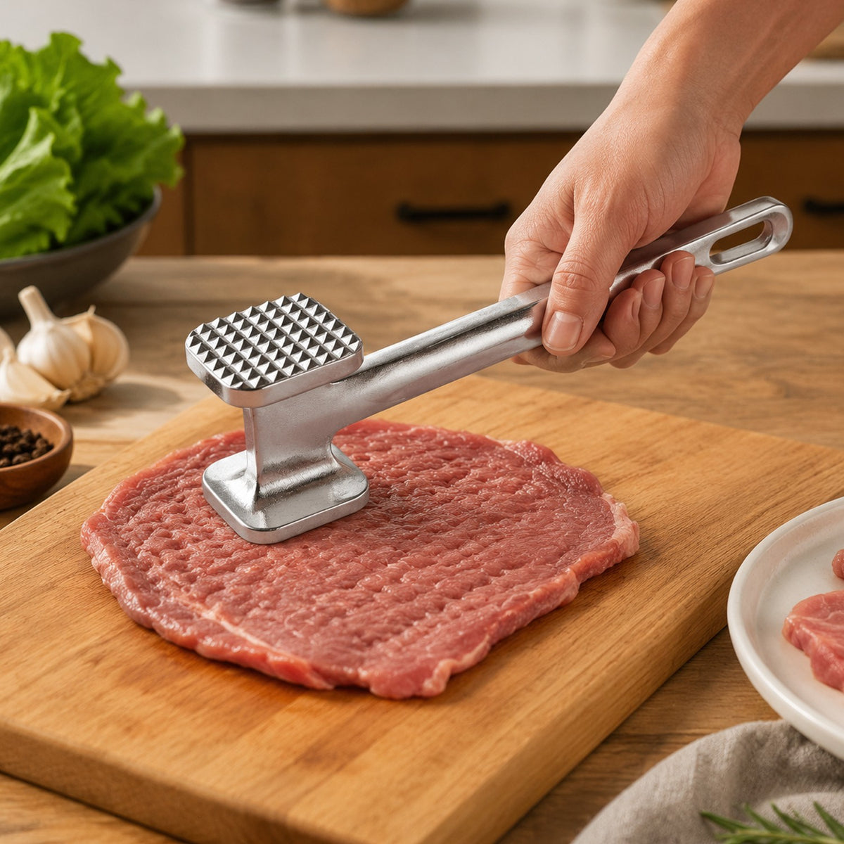 Double Sided Meat Tenderizer Hammer, Aluminum Alloy Kitchen Meat Mallet for Steak Chicken Pork, Ergonomic Handle Meat Tenderizing Tool
