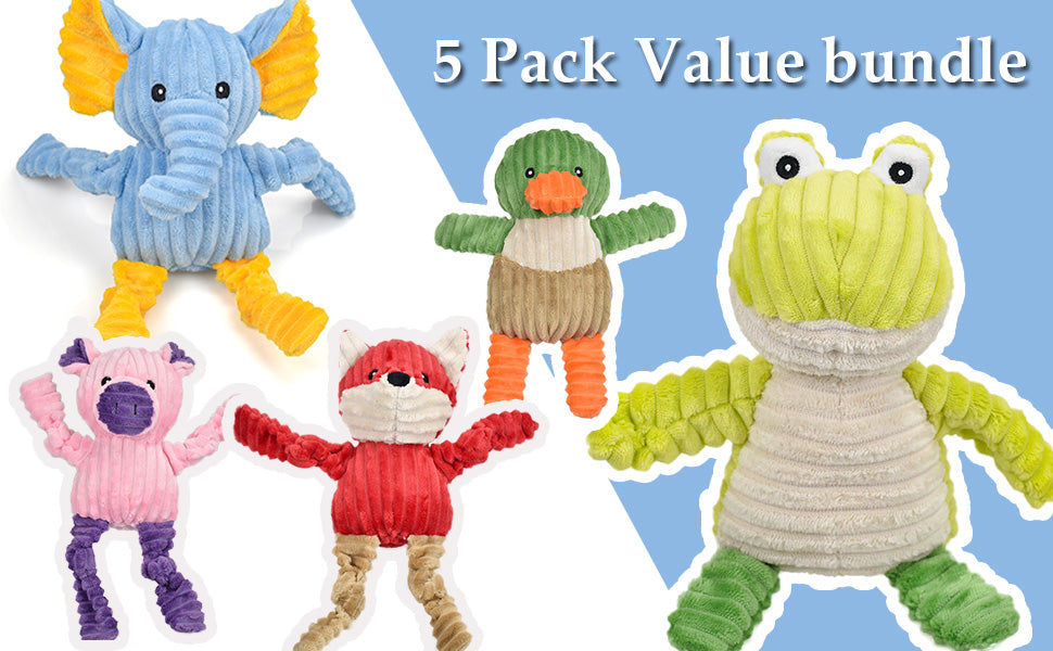 LECHONG 5 Pack Tough Dog Toys Stuffed Squeaky Dog Toys Assortment Plush Animal Dog Toy Value Bundle Puppy Pet Dog Toys for Small Medium Large Dogs : Pet Supplies