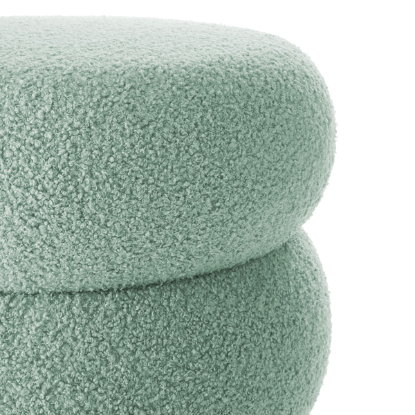 AEELLEEA 17" Round Boucle Storage Ottoman with Removable Lid, Upholstered Footstool for Living Room Bedroom, Light Green