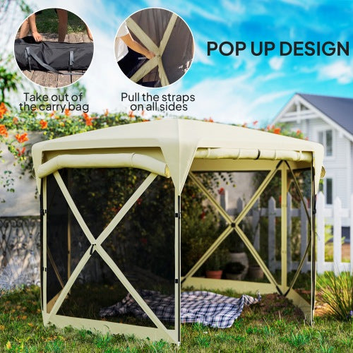 Pop Up Gazebo Hexagonal, Outdoor Canopy Tent with Roll Up Wind Panels, Portable Sun Shelter with Removable Roof, Backyard Patio