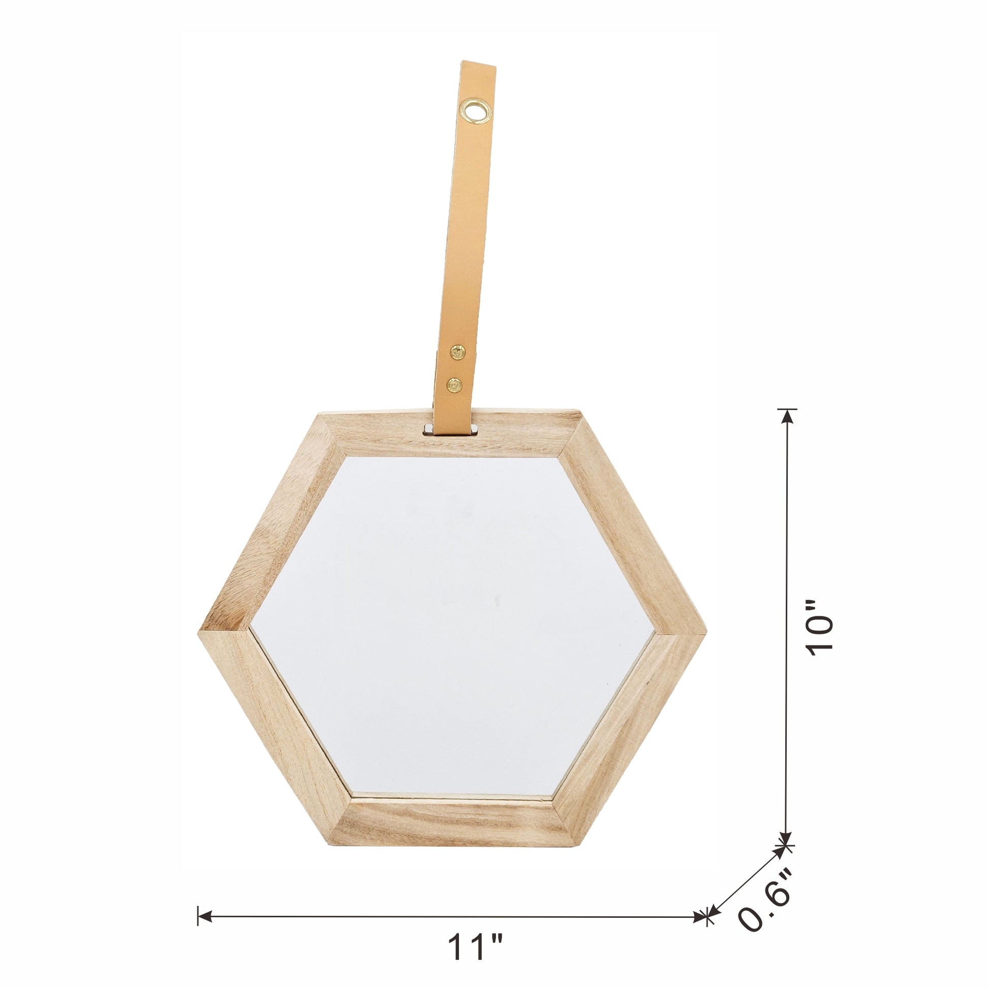11x10 Inch Hexagon Wall Mirror, Natural Wood Frame Hanging Geometric Mirror for Home Decor