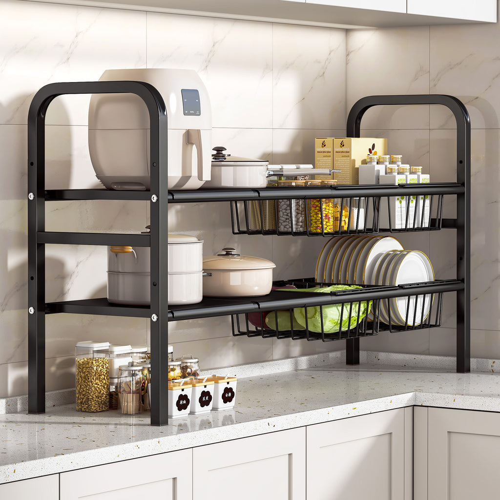Under Sink Organizer and Storage,2 Tier Expandable Organization and Storage with 4 Panels and 4 Baskets,Cabinet Organizer,Under Sink Shelf,for Kitchen,Bathroom,Laundry Pantry Cabinet
