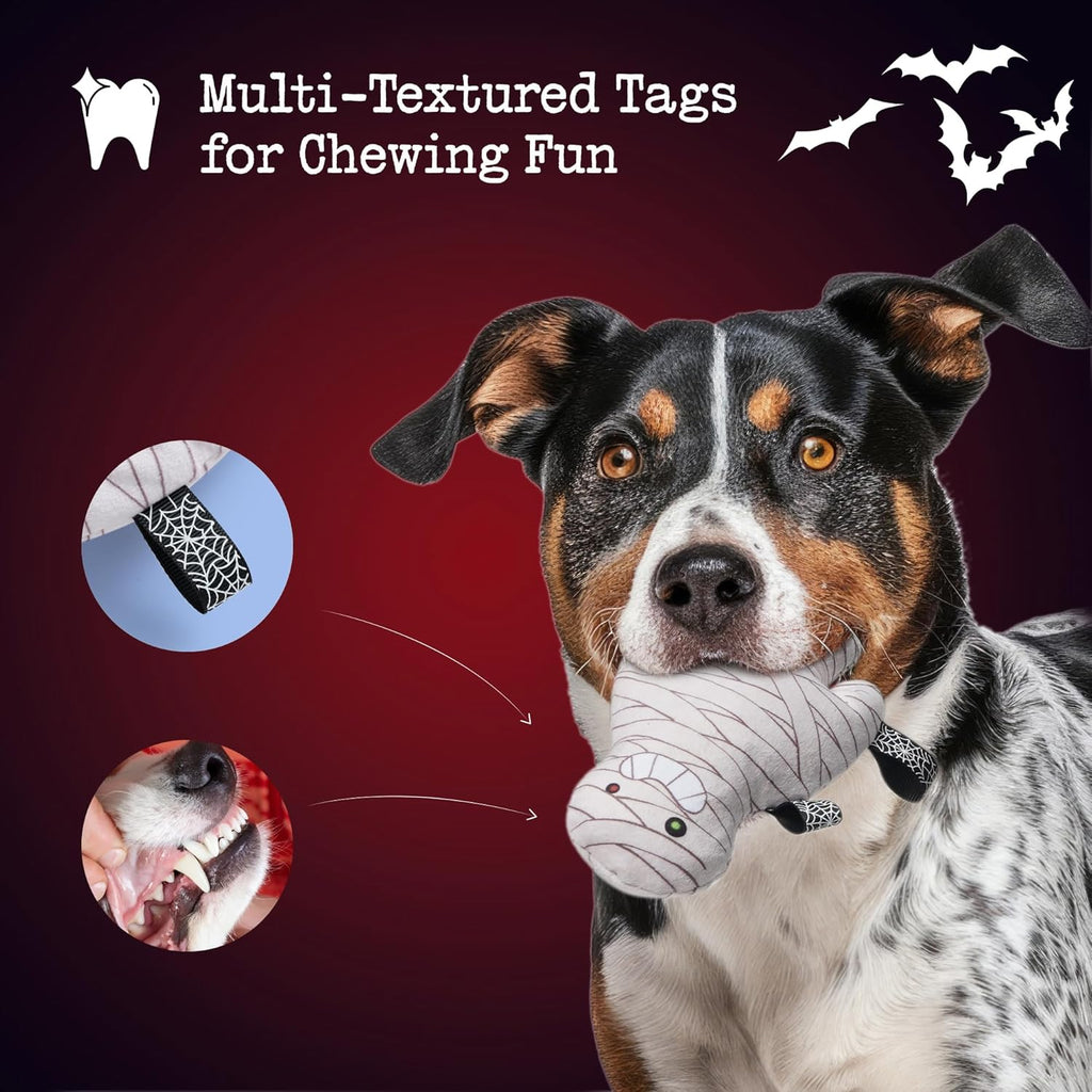 10PC Halloween Dog Toys Set, Creepy-Theme Puppy Enrichment Small Dog Toys Squeaky & Crinkle Funny Plush Stuffed Chew Toys Bundle for with Pumpkin, Skeleton, Mummy, Bat & More