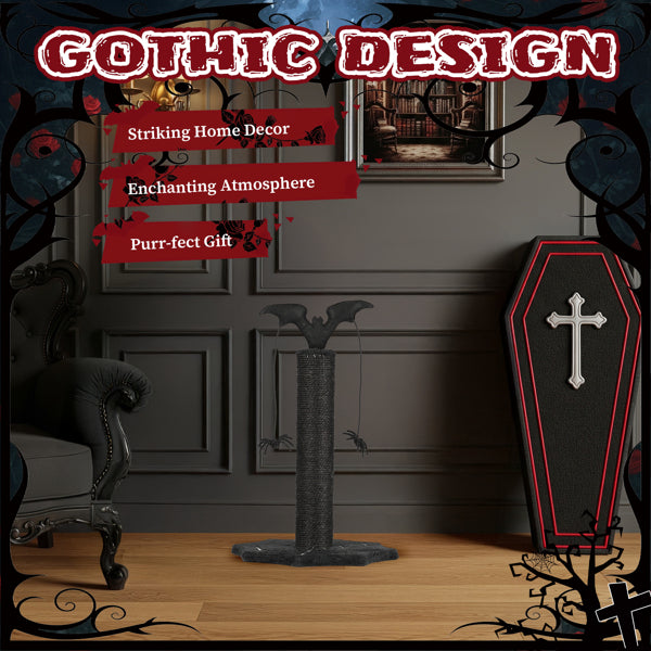 AEELLEEA Gothic Cat Scratching Post with Bat Top, 2 Spider Toys & Spiderweb Base, 18.33 in