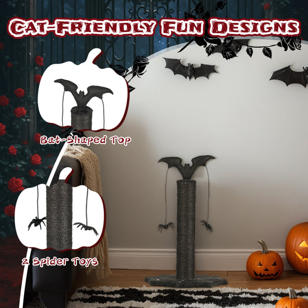 AEELLEEA Gothic Cat Scratching Post with Bat Top, 2 Spider Toys & Spiderweb Base, 18.33 in