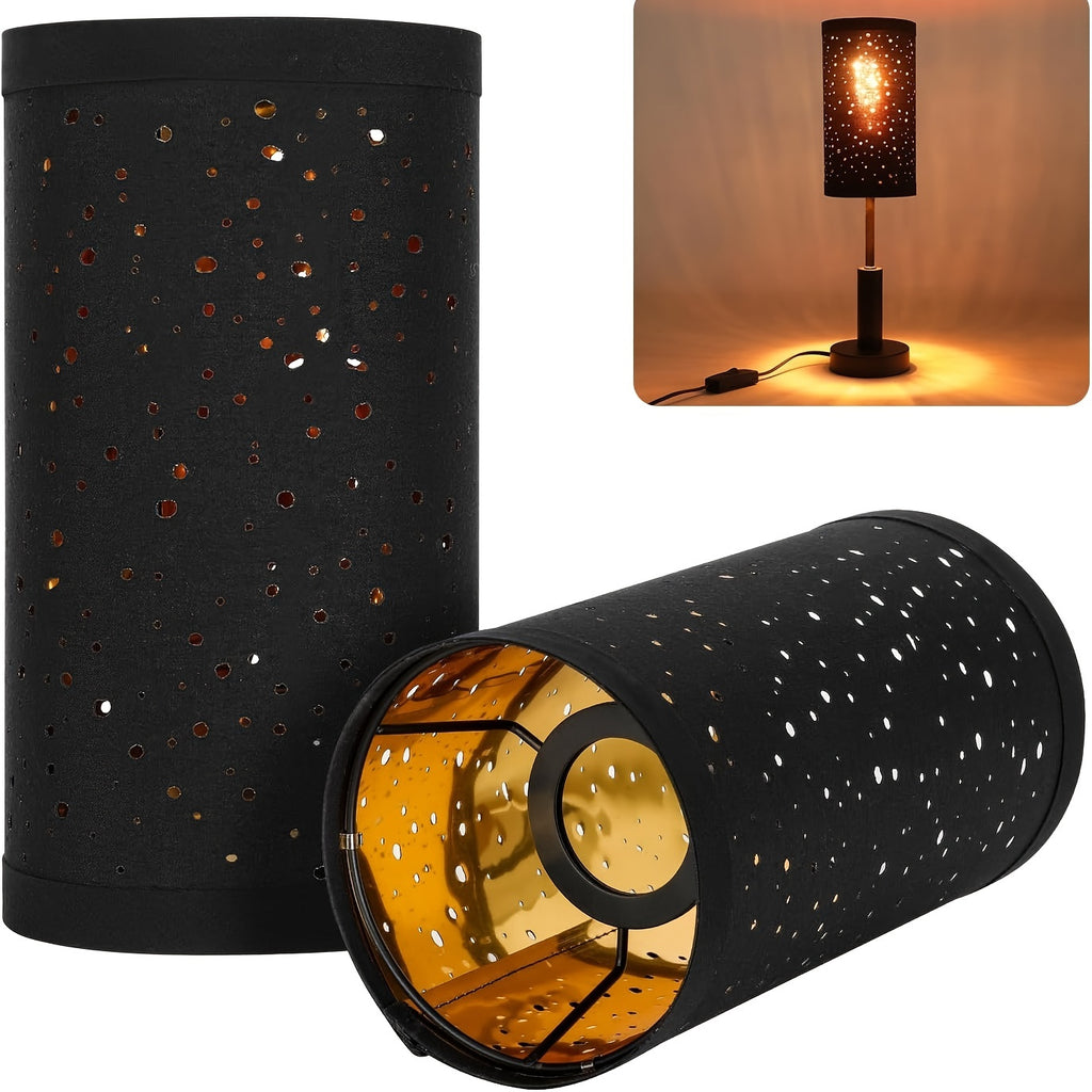 Black Starry Cutout Cylinder Lamp Shade, 4.5"×8.5" Drum Shade for Pendant, Sconce & Table Lamps