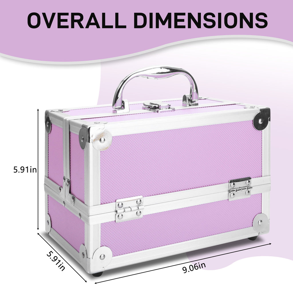 Makeup Train Case Makeup Box 9x6x6 Inch Makeup Organizer Box with Mirror, Portable Travel Cosmetic Case, Handheld Makeup Storage Carrying Bag