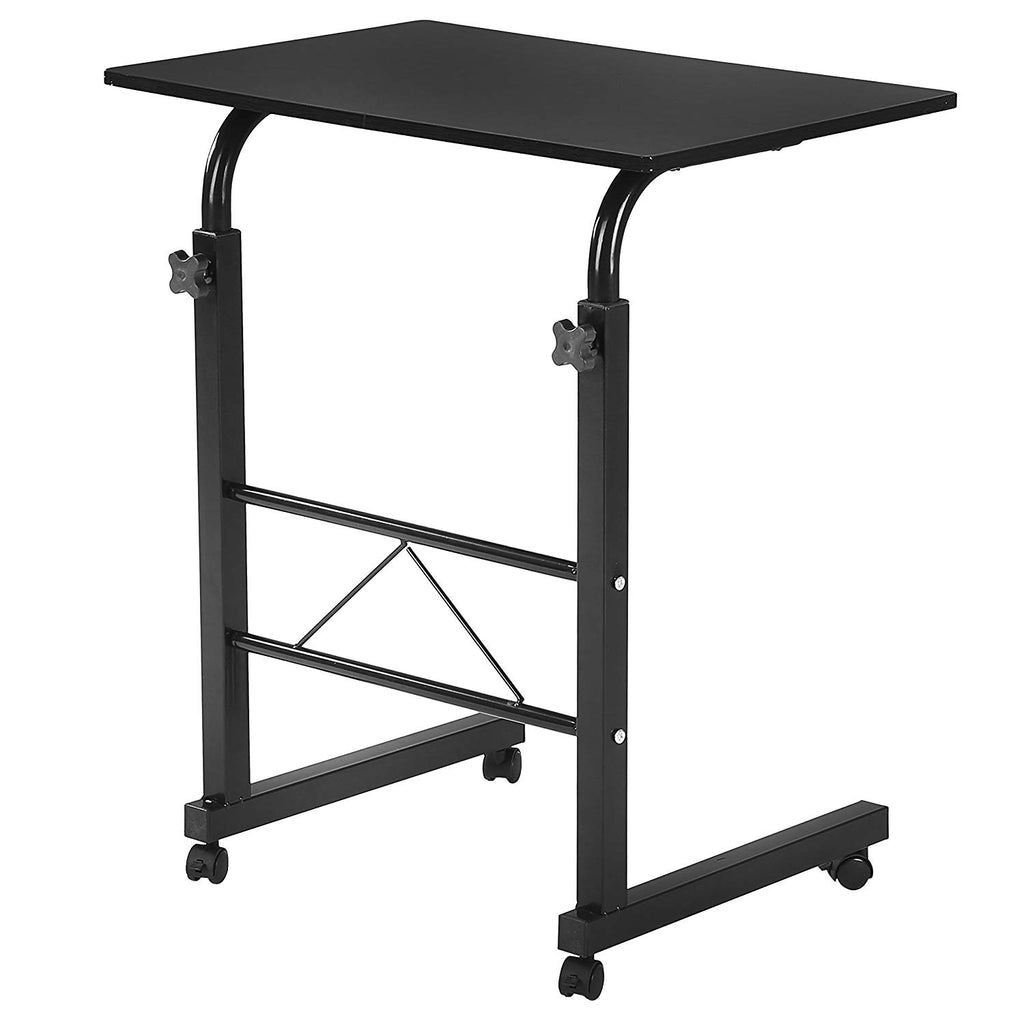 AEELLEEA- Adjustable Height Rolling Side Table, Mobile Chipboard Steel End Table with Wheels