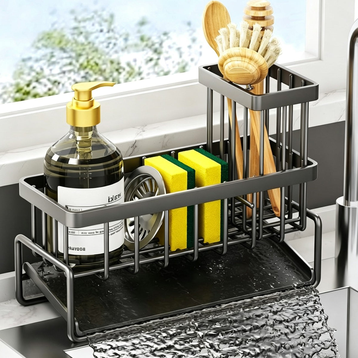 AEELLEEA-Kitchen Sink Caddy Basket Drain Rack, Sponge & Dishcloth Holder Storage Rack