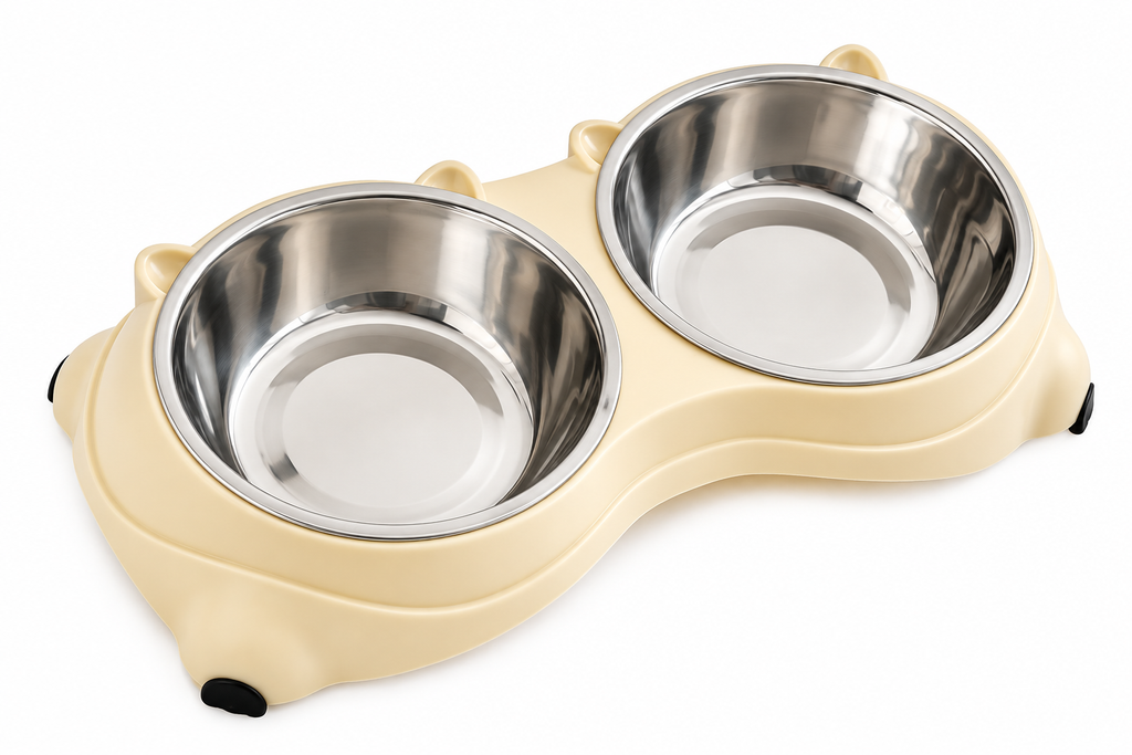 15° Tilted Stainless Steel Double Pet Bowls, Non-Slip Neck Protection Cat Dog Food Water Feeder, Elevated Bowl Set for Small Medium Pets