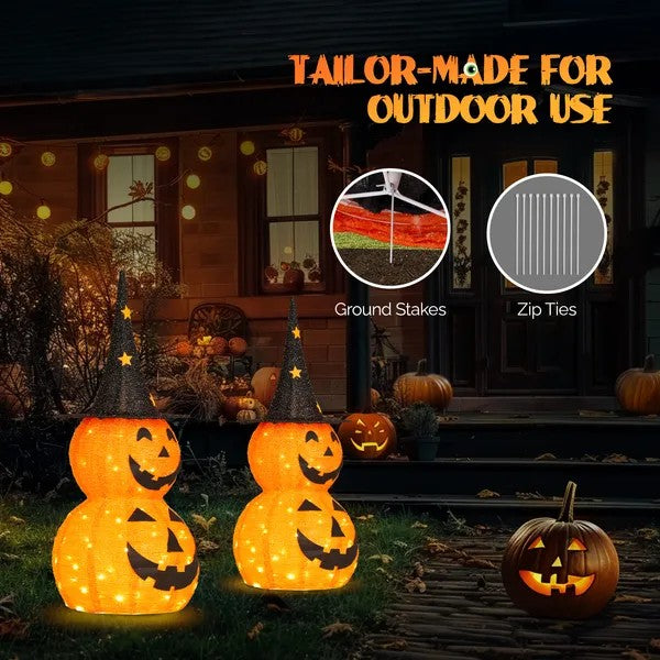 2pcs 3ft Halloween Collapsible Pumpkin Decorations 150 LED Lights