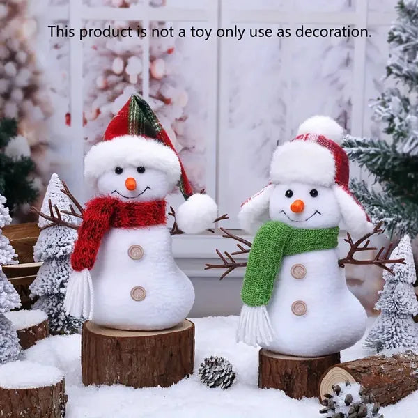 2Pcs Fabric Snowman Christmas Holiday Decor Set with Hat and Scarf
