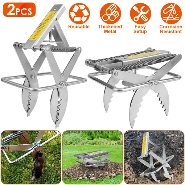 AEELLEEA 2 Pack Mole Traps 11.81" H, Galvanized Steel Scissor Pest Trap for Lawn Garden Yard Gopher Vole Control