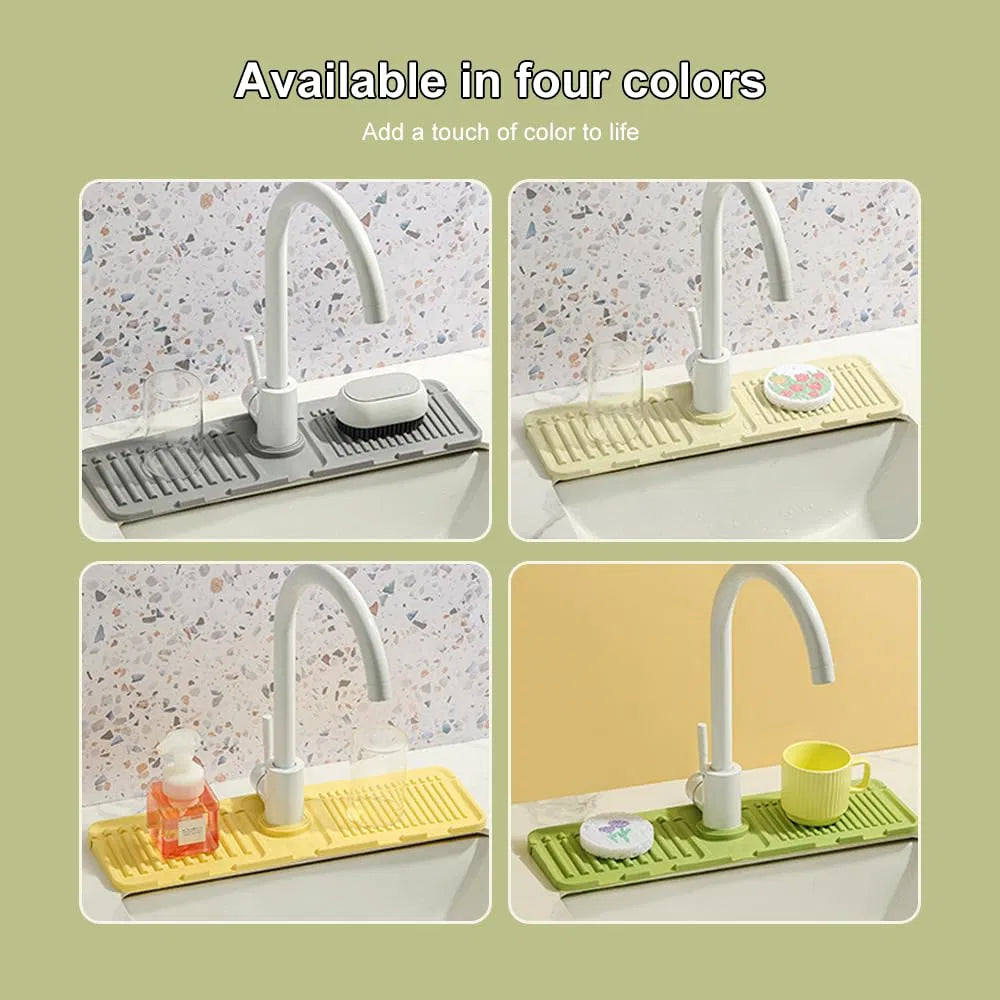 2 Pack Silicone Faucet Splash Guard Tray, Fast Drying Sink Drip Catcher Mat for Kitchen, Bathroom, RV & Bar, Food Grade Silicone Sink Accessory