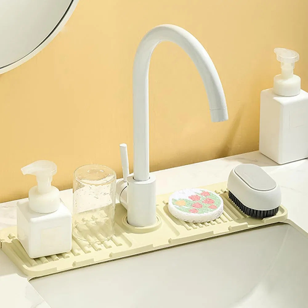 2 Pack Silicone Faucet Splash Guard Tray, Fast Drying Sink Drip Catcher Mat for Kitchen, Bathroom, RV & Bar, Food Grade Silicone Sink Accessory