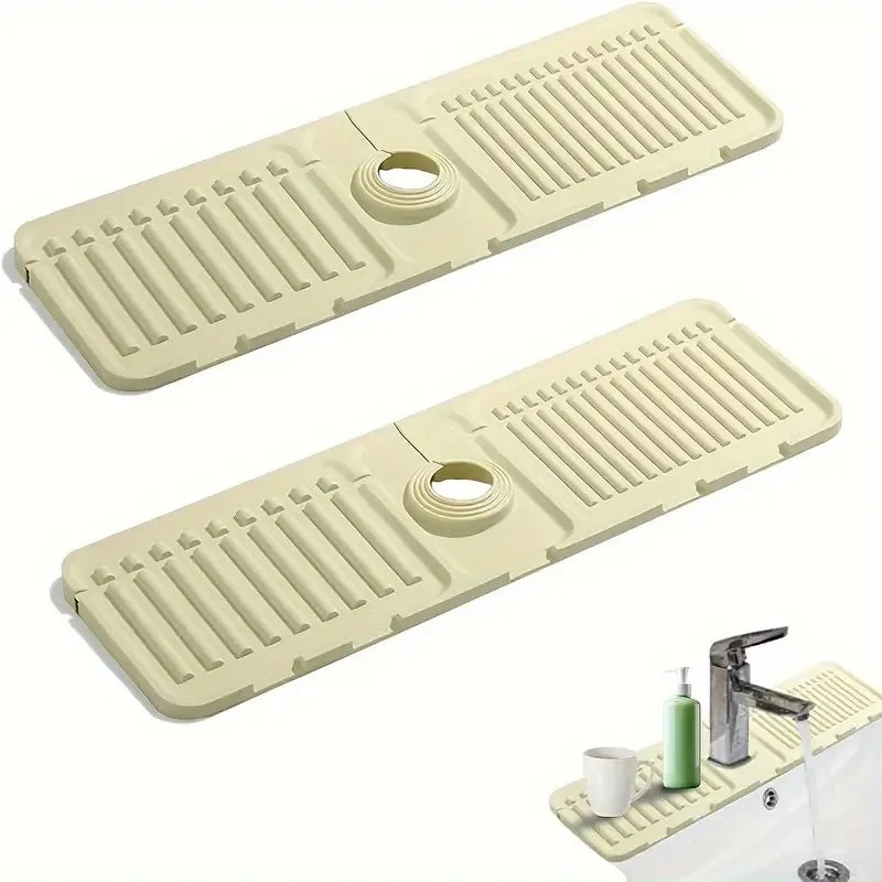 2 Pack Silicone Faucet Splash Guard Tray, Fast Drying Sink Drip Catcher Mat for Kitchen, Bathroom, RV & Bar, Food Grade Silicone Sink Accessory
