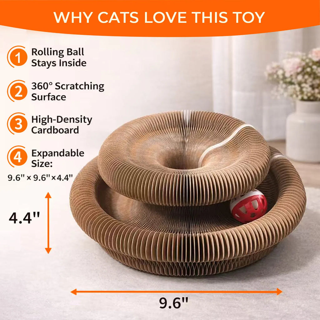 Foldable Cat Scratcher Toy with Rolling Balls, Magnetic Cardboard Interactive Cat Enrichment Toy - Brown