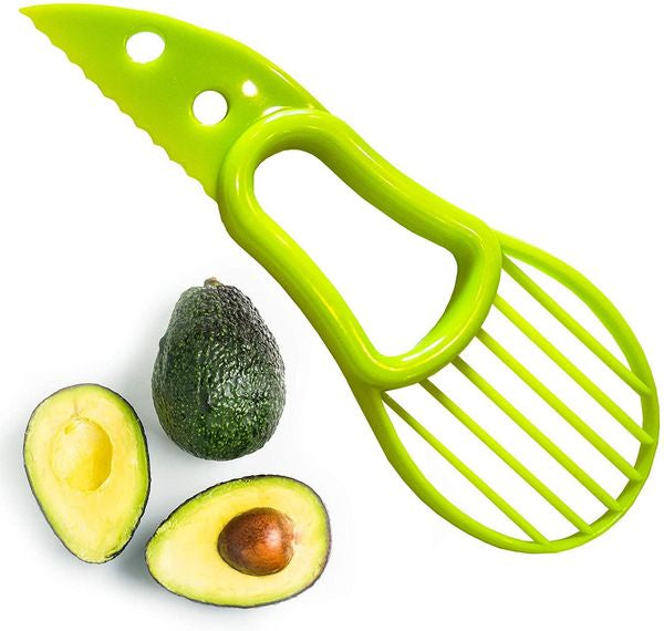 3-in-1 Avocado Slicer Cutter Pitter, Multifunctional Fruit Slicing Tool with Protective Cover, Food Grade Kitchen Gadget for Kiwi Strawberry Peach Apple Pitaya