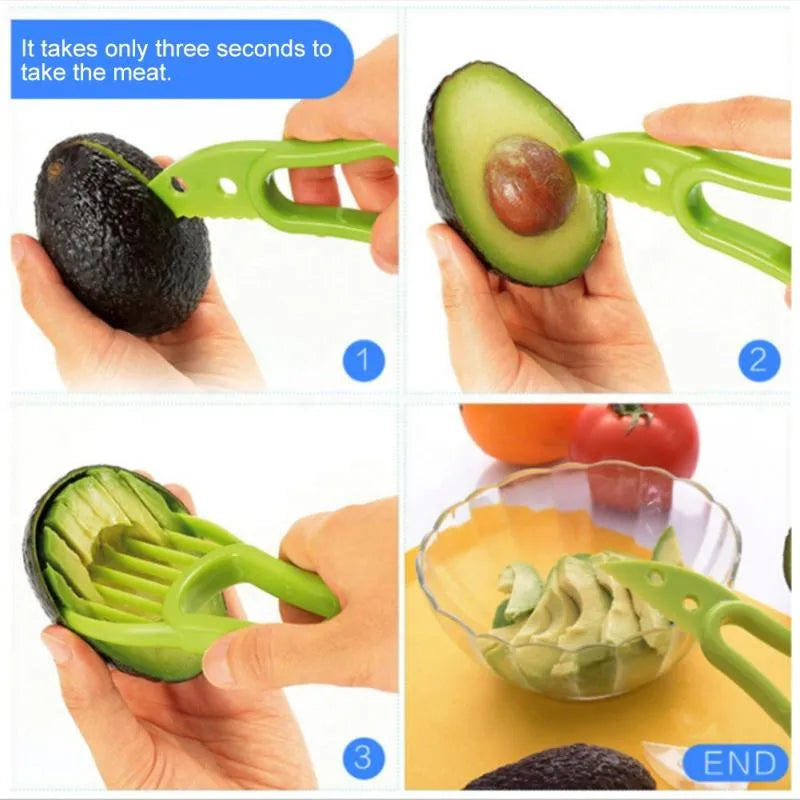 3-in-1 Avocado Slicer Cutter Pitter, Multifunctional Fruit Slicing Tool with Protective Cover, Food Grade Kitchen Gadget for Kiwi Strawberry Peach Apple Pitaya