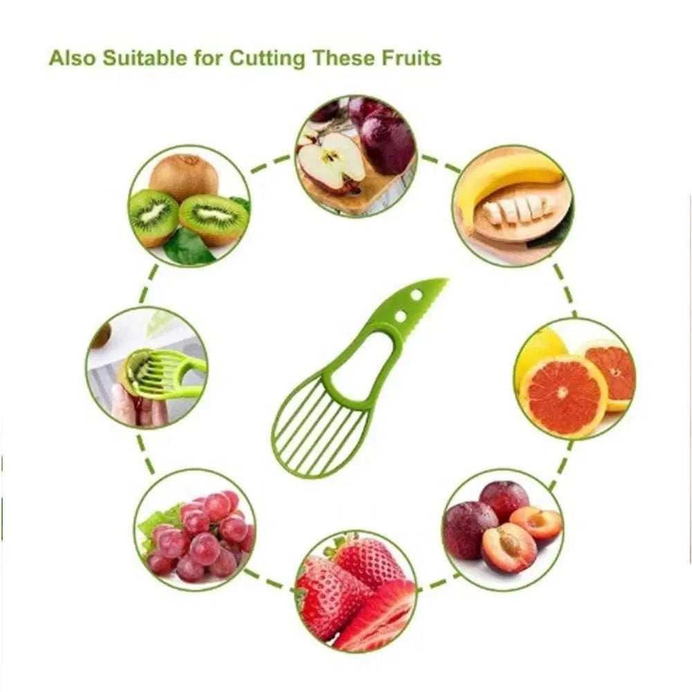3-in-1 Avocado Slicer Cutter Pitter, Multifunctional Fruit Slicing Tool with Protective Cover, Food Grade Kitchen Gadget for Kiwi Strawberry Peach Apple Pitaya