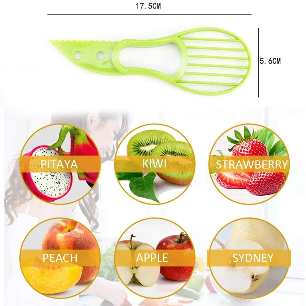 3-in-1 Avocado Slicer Cutter Pitter, Multifunctional Fruit Slicing Tool with Protective Cover, Food Grade Kitchen Gadget for Kiwi Strawberry Peach Apple Pitaya