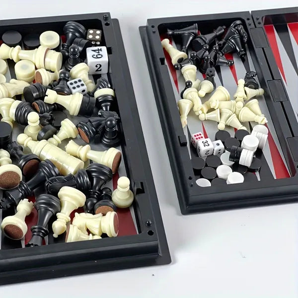 3‑in‑1 Magnetic Travel Chess Set, Foldable Portable Board Game, Road Trip Desktop Toy, Fun Birthday Gift for Kids