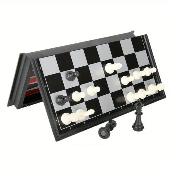 3‑in‑1 Magnetic Travel Chess Set, Foldable Portable Board Game, Road Trip Desktop Toy, Fun Birthday Gift for Kids