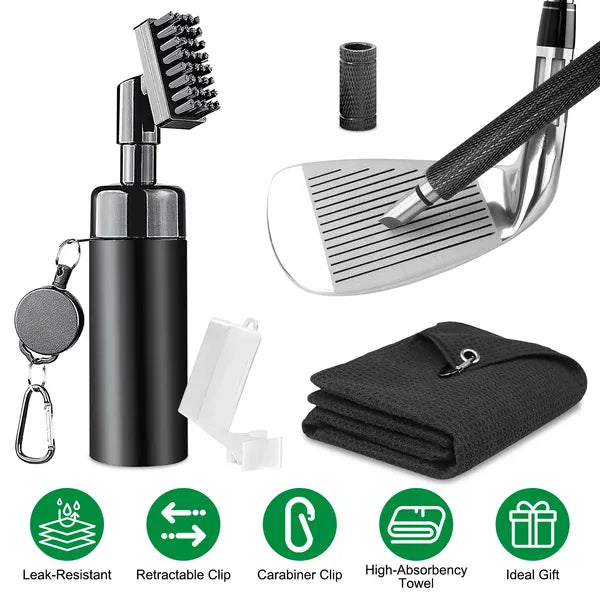 Aeelleea 3-in-1 Golf Club Cleaning Kit, 5oz Water Bottle, Retractable Clip, Groove Sharpener & Golf Towel, Golf Accessory Gift for Golfer