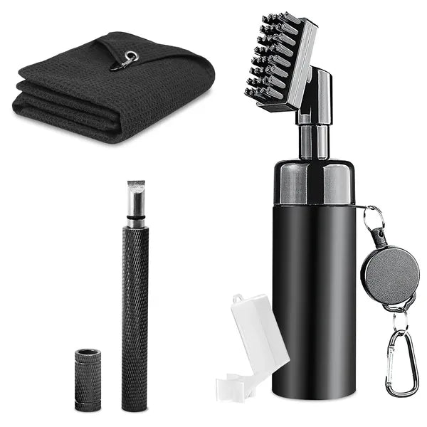 Aeelleea 3-in-1 Golf Club Cleaning Kit, 5oz Water Bottle, Retractable Clip, Groove Sharpener & Golf Towel, Golf Accessory Gift for Golfer
