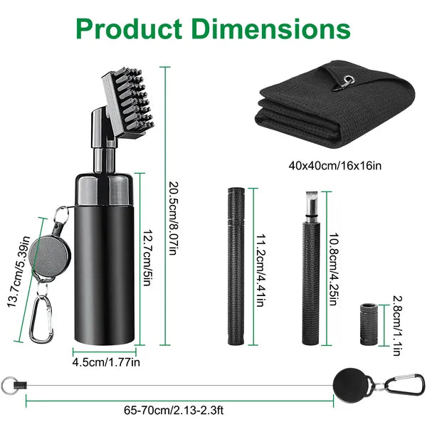Aeelleea 3-in-1 Golf Club Cleaning Kit, 5oz Water Bottle, Retractable Clip, Groove Sharpener & Golf Towel, Golf Accessory Gift for Golfer