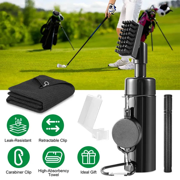 Aeelleea 3-in-1 Golf Club Cleaning Kit, 5oz Water Bottle, Retractable Clip, Groove Sharpener & Golf Towel, Golf Accessory Gift for Golfer