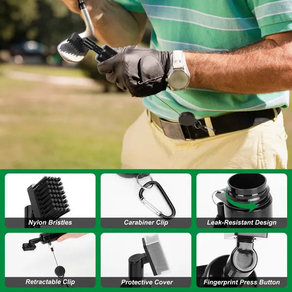 Aeelleea 3-in-1 Golf Club Cleaning Kit, 5oz Water Bottle, Retractable Clip, Groove Sharpener & Golf Towel, Golf Accessory Gift for Golfer