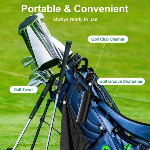 Aeelleea 3-in-1 Golf Club Cleaning Kit, 5oz Water Bottle, Retractable Clip, Groove Sharpener & Golf Towel, Golf Accessory Gift for Golfer