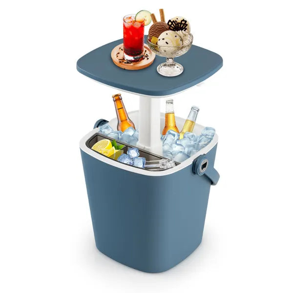 Aeelleea 3-in-1 Portable Cooler Bar Table, 23 Inch Height, Built-in Bottle Opener, Flip Top Lid, Outdoor Ice Bucket for Camping Poolside Party