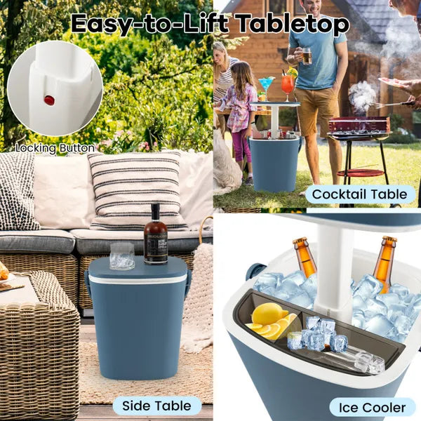 Aeelleea 3-in-1 Portable Cooler Bar Table, 23 Inch Height, Built-in Bottle Opener, Flip Top Lid, Outdoor Ice Bucket for Camping Poolside Party