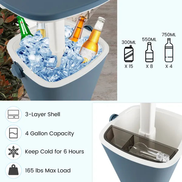 Aeelleea 3-in-1 Portable Cooler Bar Table, 23 Inch Height, Built-in Bottle Opener, Flip Top Lid, Outdoor Ice Bucket for Camping Poolside Party