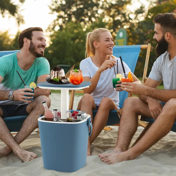 Aeelleea 3-in-1 Portable Cooler Bar Table, 23 Inch Height, Built-in Bottle Opener, Flip Top Lid, Outdoor Ice Bucket for Camping Poolside Party