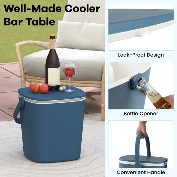 Aeelleea 3-in-1 Portable Cooler Bar Table, 23 Inch Height, Built-in Bottle Opener, Flip Top Lid, Outdoor Ice Bucket for Camping Poolside Party
