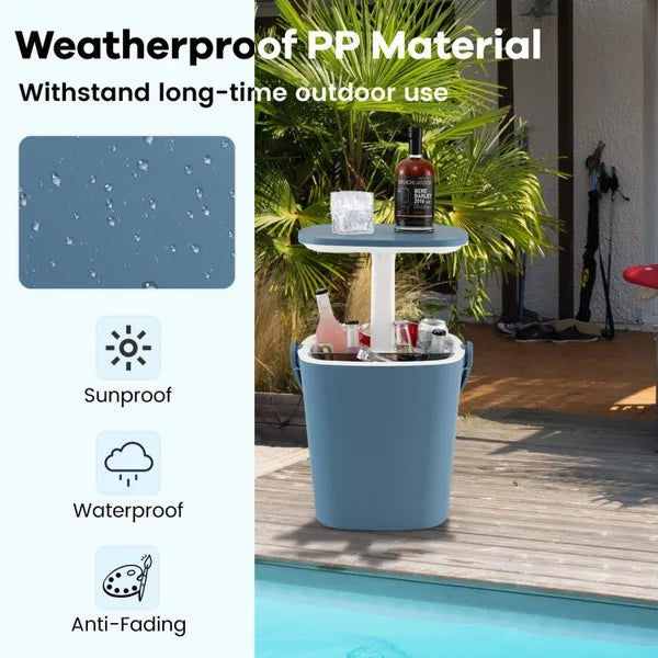 Aeelleea 3-in-1 Portable Cooler Bar Table, 23 Inch Height, Built-in Bottle Opener, Flip Top Lid, Outdoor Ice Bucket for Camping Poolside Party