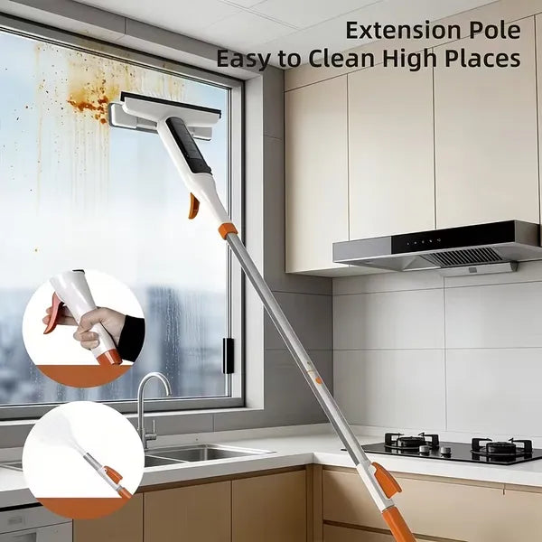 3 in 1 Window Squeegee Cleaning Set, Spray, Scrub & Streak-Free Wiper for Glass, Mirror & Car Windshield
