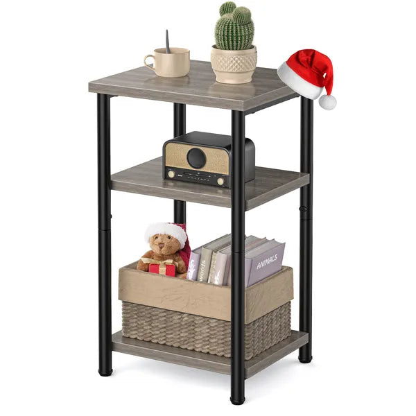 Aeelleea 3-Tier Side End Table, Adjustable Height Nightstand Storage Shelf, Space Saving Accent Table for Bedroom Living Room Office