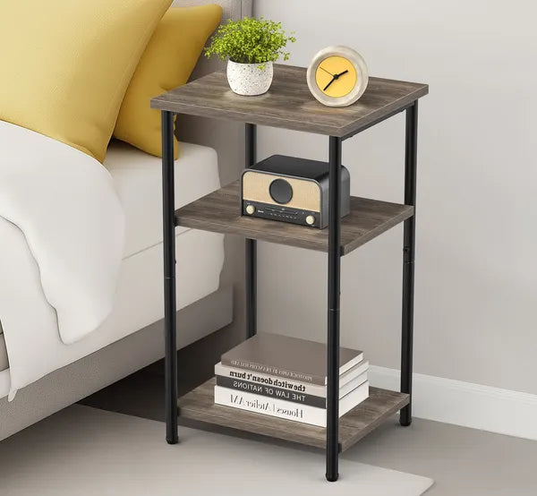 Aeelleea 3-Tier Side End Table, Adjustable Height Nightstand Storage Shelf, Space Saving Accent Table for Bedroom Living Room Office