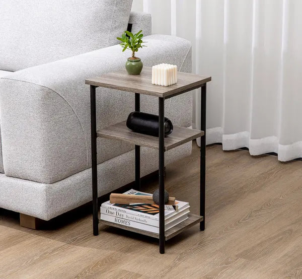 Aeelleea 3-Tier Side End Table, Adjustable Height Nightstand Storage Shelf, Space Saving Accent Table for Bedroom Living Room Office
